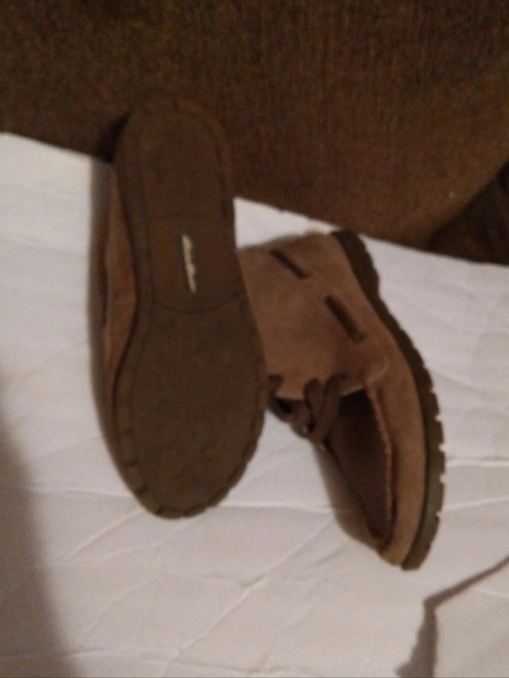 Eddie Bauer Taupe Suede Lace-Up Ankle Boots with Plaid Lining - Picture 3 of 4